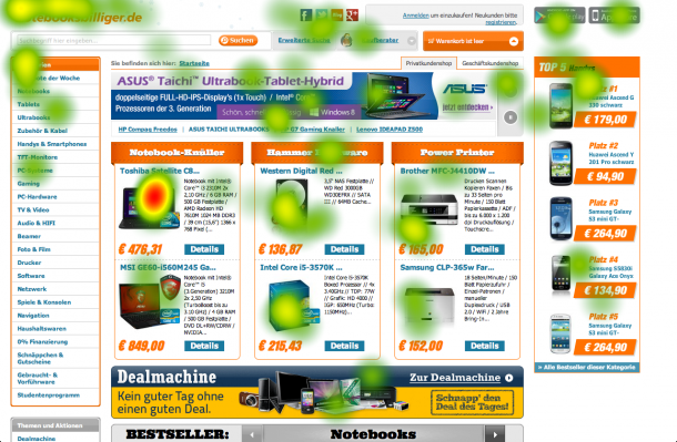 Eyetracking-Heatmap Notebooksbilliger - Sortimentsuche