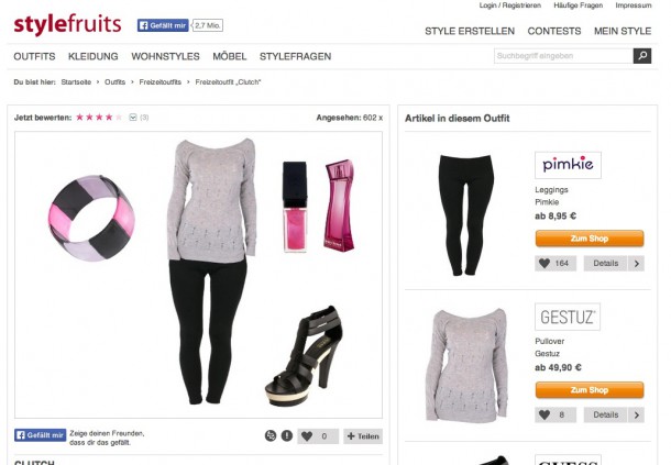 Bei Stylefruits werden komplette Outfits von den Nutzern zusammengestellt. Einzelne Artikel können dann in den unterschiedlichen Shops gekauft werden.