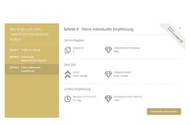 Beispiel einer individuellen Laufzeitberechnung für ein Experiment
