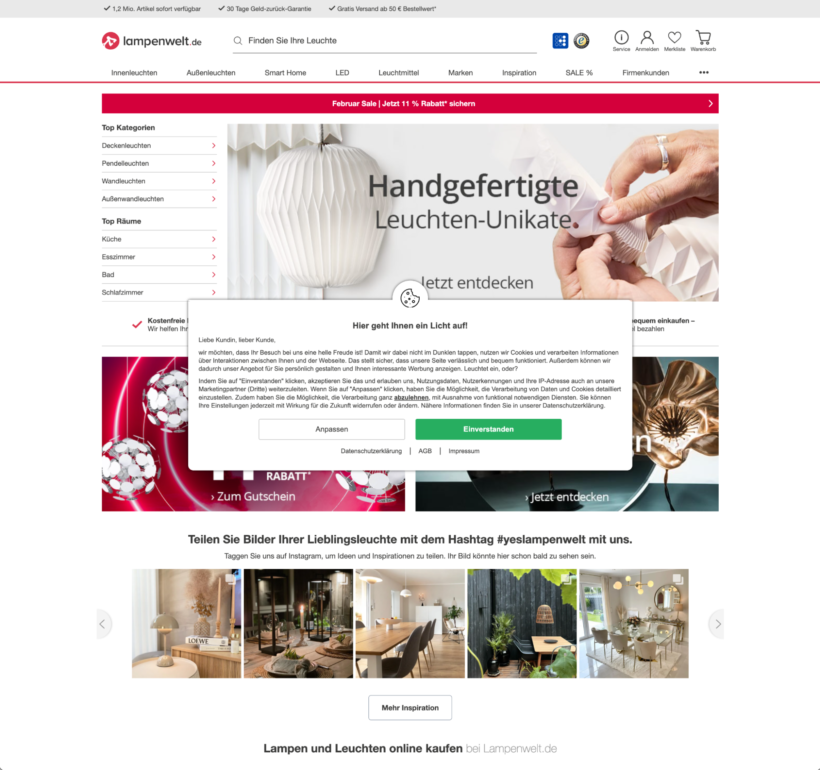 Lampenwelt Beispiel eines Cookie Layers