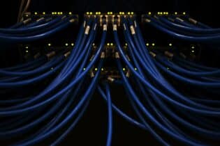 blue wires connected to a computer